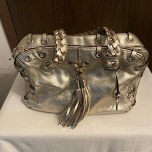 Michael Kors Metallic Gold Braided-Handle Shoulder Bag with Tassel Accent
